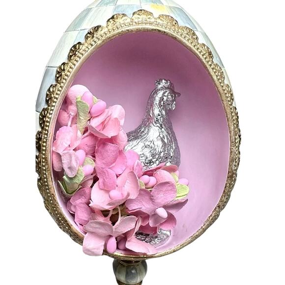 MACKENZIE-CHILDS Touch Of Pink Chick Treasure Egg Courtly Check Home Decor NEW - Picture 2 of 9